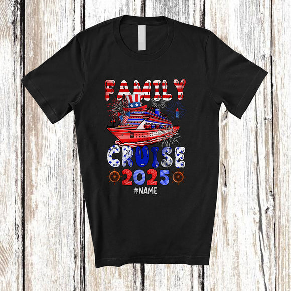 MacnyStore - Personalized Custom Name Family Cruise 2025; Awesome 4th Of July US Flag Cruise Ship T-Shirt