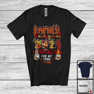 MacnyStore - Personalized Custom Name Family Thanksgiving 2024; Thankful Plaid Chicken Turkey Gnomes T-Shirt