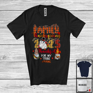 MacnyStore - Personalized Custom Name Family Thanksgiving 2025; Thankful Plaid Cat Turkey Gnomes T-Shirt