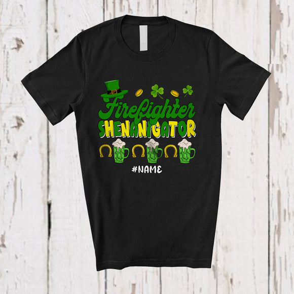 MacnyStore - Personalized Custom Name Firefighter Shenanigator; Proud St. Patrick's Day Jobs; Beer Drinking T-Shirt