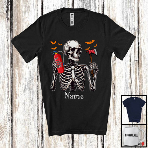MacnyStore - Personalized Custom Name Firefighter Skeleton, Horror Halloween Costume Proud Careers Group T-Shirt
