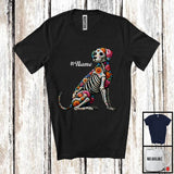 MacnyStore - Personalized Custom Name Floral Skulls Dog; Lovely Halloween Dia De Los Muertos Mexican T-Shirt