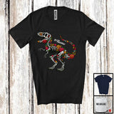 MacnyStore - Personalized Custom Name Floral Skulls T-Rex; Lovely Halloween Dia De Los Muertos Mexican T-Shirt