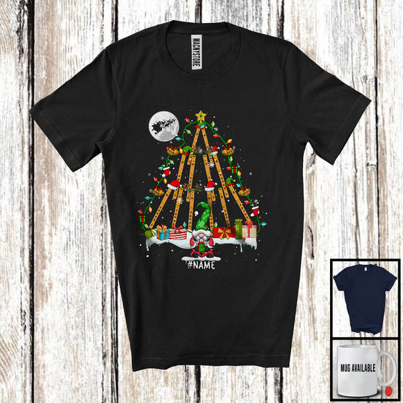 MacnyStore - Personalized Custom Name Flute Christmas Tree; Lovely Gnome Musical Instruments Player T-Shirt