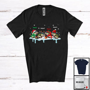 MacnyStore - Personalized Custom Name Four Santa Elf Reindeer Bass Fish; Lovely Christmas Bass Fish; Sea Animal T-Shirt