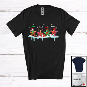 MacnyStore - Personalized Custom Name Four Santa Elf Reindeer Starfish; Lovely Christmas Starfish; Sea Animal T-Shirt