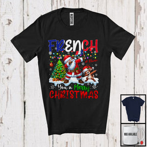 MacnyStore - Personalized Custom Name French You A Merry Christmas; Joyful Dabbing Santa; French Flag T-Shirt