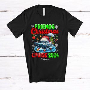 MacnyStore - Personalized Custom Name Friends Christmas Cruise 2024; Merry X-mas Lights Santa Boat Trip T-Shirt