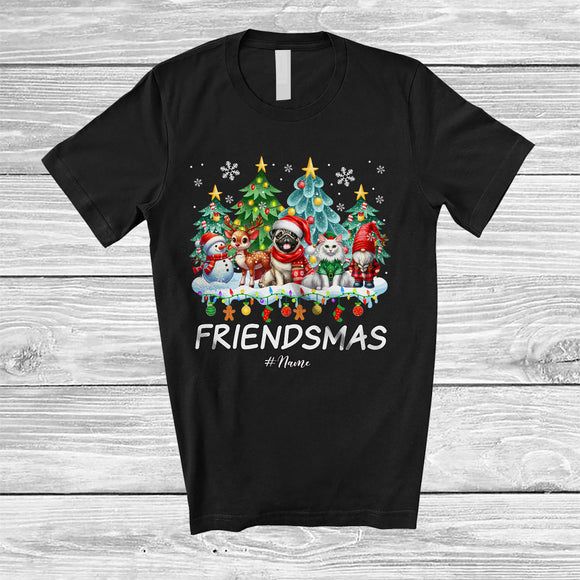 MacnyStore - Personalized Custom Name Friendsmas; Amusing Christmas Puppy Kitten Reindeer Santa Elf Squad T-Shirt