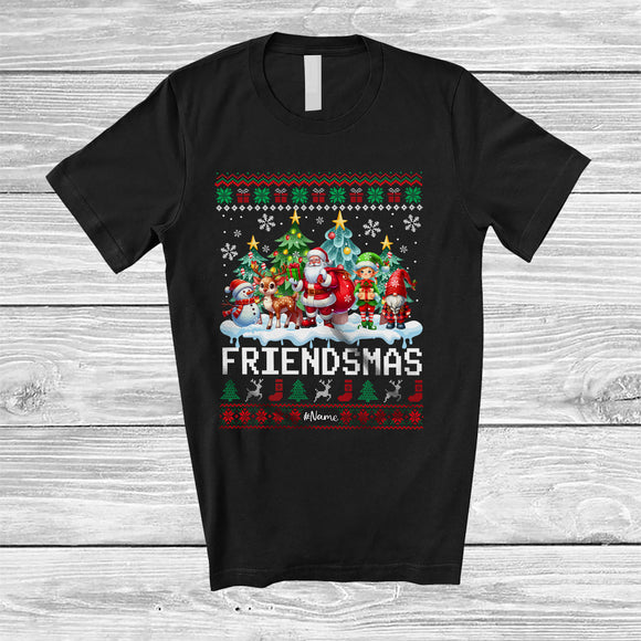 MacnyStore - Personalized Custom Name Friendsmas; Amusing Christmas Sweater Snowman Reindeer Santa Elf Squad T-Shirt