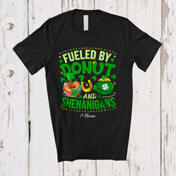 MacnyStore - Personalized Custom Name Fueled By Donut And Shenanigans; Joyful St. Patrick's Day Eating T-Shirt