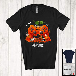 MacnyStore - Personalized Custom Name Game Controller Pumpkin, Awesome Halloween Skulls, Gamer Gaming T-Shirt