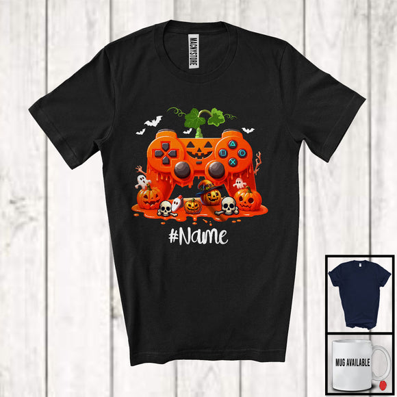 MacnyStore - Personalized Custom Name Game Controller Pumpkin, Awesome Halloween Skulls, Gamer Gaming T-Shirt