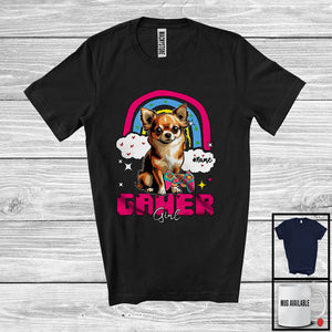 MacnyStore - Personalized Custom Name Gamer Girl; Humorous Chihuahua Gaming; Rainbow Games Gamer T-Shirt