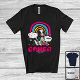 MacnyStore - Personalized Custom Name Gamer Girl; Humorous Cow Gaming; Rainbow Games Gamer Farmer T-Shirt