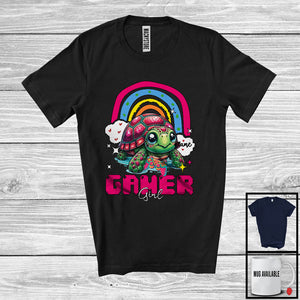 MacnyStore - Personalized Custom Name Gamer Girl; Humorous Turtle Gaming; Rainbow Games Gamer T-Shirt