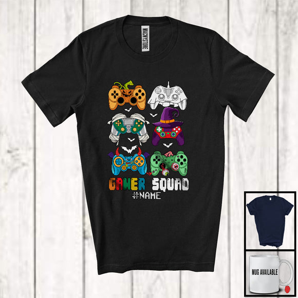 MacnyStore - Personalized Custom Name Gamer Squad; Creepy Halloween Boo Zombie Gaming Controllers T-Shirt