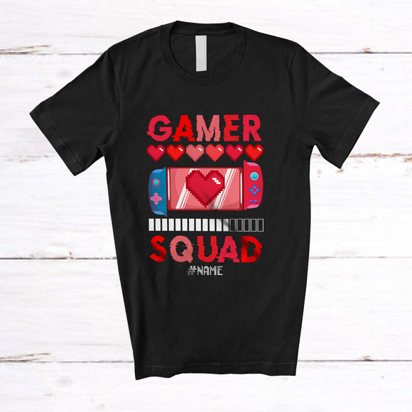 MacnyStore - Personalized Custom Name Gamer Squad; Humorous Valentine Video Games Hearts; Gaming T-Shirt