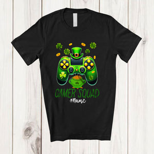 MacnyStore - Personalized Custom Name Gamer Squad; Joyful St. Patrick's Day Game Controller Leprechaun T-Shirt