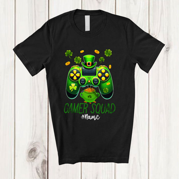 MacnyStore - Personalized Custom Name Gamer Squad; Joyful St. Patrick's Day Game Controller Leprechaun T-Shirt