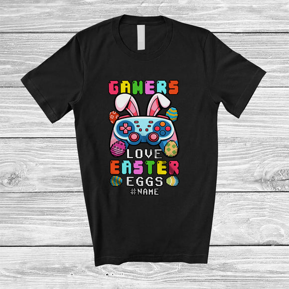 MacnyStore - Personalized Custom Name Gamers Love Easter Eggs; Amazing Easter Day Bunny Egg Game Controller T-Shirt