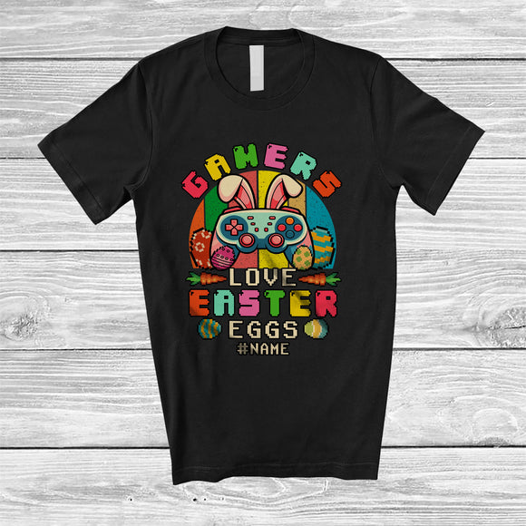 MacnyStore - Personalized Custom Name Gamers Love Easter Eggs; Amazing Easter Vintage Retro Game Controller T-Shirt