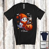 MacnyStore - Personalized Custom Name Ghost Drinking Coffee; Lovely Halloween Pumpkin; Family Group T-Shirt