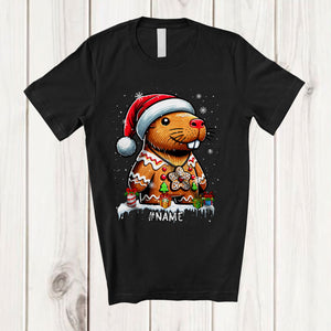 MacnyStore - Personalized Custom Name Gingerbread Capybara; Lovely Christmas Santa Capybara; Baking Baker T-Shirt