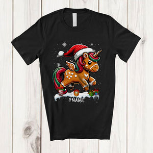 MacnyStore - Personalized Custom Name Gingerbread Unicorn; Lovely Christmas Santa Unicorn; Baking Baker T-Shirt