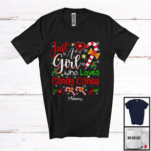 MacnyStore - Personalized Custom Name Girl Loves Candy Canes; Fantastic Christmas Candy Cane; Snowing T-Shirt