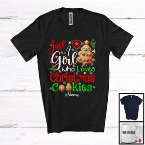 MacnyStore - Personalized Custom Name Girl Loves Christmas Cookies; Fantastic Christmas Baker; Snowing T-Shirt