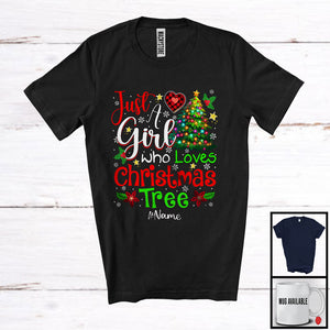 MacnyStore - Personalized Custom Name Girl Loves Christmas Tree; Fantastic Christmas Lights Tree; Snowing T-Shirt