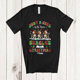 MacnyStore - Personalized Custom Name Girl Who Loves Beagles Christmas; Amazing X-mas Snow Lights T-Shirt