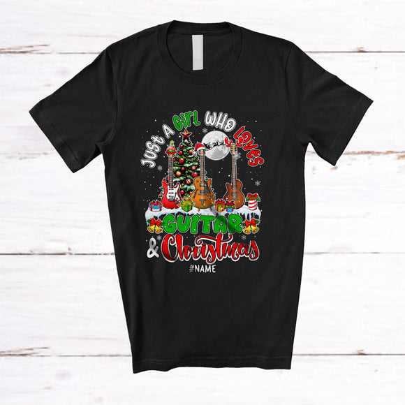 MacnyStore - Personalized Custom Name Girl Who Loves Guitar Christmas; Amusing Custom Name Guitarist T-Shirt