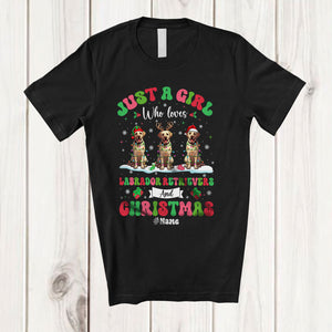 MacnyStore - Personalized Custom Name Girl Who Loves Labrador Retrievers; Amazing Christmas Snow Lights T-Shirt