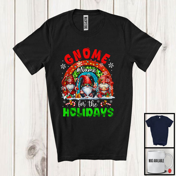 MacnyStore - Personalized Custom Name Gnome For The Holidays; Merry Christmas Snow Leopard Rainbow T-Shirt