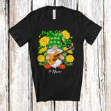 MacnyStore - Personalized Custom Name Gnome Holding Guitar Dandelion Flower; Lovely St. Patrick's Day Shamrocks T-Shirt