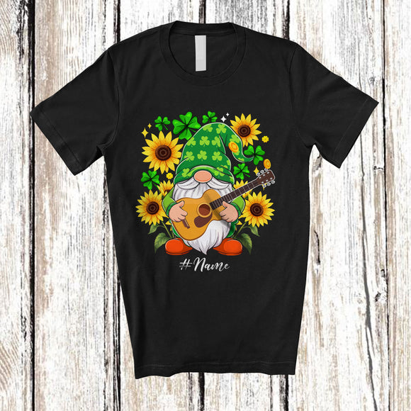 MacnyStore - Personalized Custom Name Gnome Holding Guitar Sunflower; Lovely St. Patrick's Day Shamrocks T-Shirt