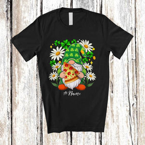 MacnyStore - Personalized Custom Name Gnome Holding Pizza Daisy; Lovely St. Patrick's Day Shamrocks T-Shirt