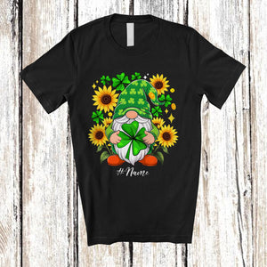 MacnyStore - Personalized Custom Name Gnome Holding Shamrock Sunflower; Lovely St. Patrick's Day Shamrocks T-Shirt