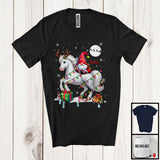 MacnyStore - Personalized Custom Name Gnome Riding Reindeer Horse; Adorable Christmas Lights Snow T-Shirt