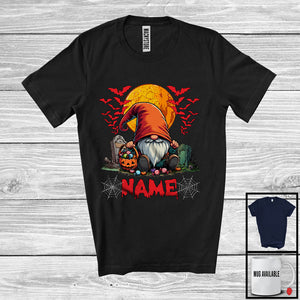 MacnyStore - Personalized Custom Name Gnome With Scary Moon, Lovely Halloween Gnome, Family Group T-Shirt