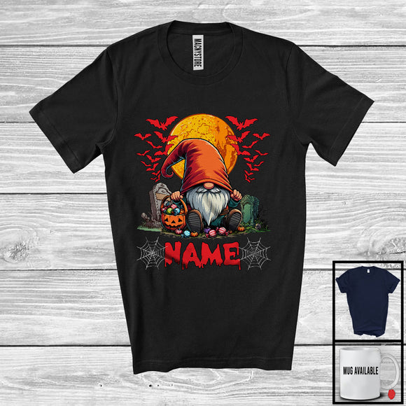 MacnyStore - Personalized Custom Name Gnome With Scary Moon, Lovely Halloween Gnome, Family Group T-Shirt