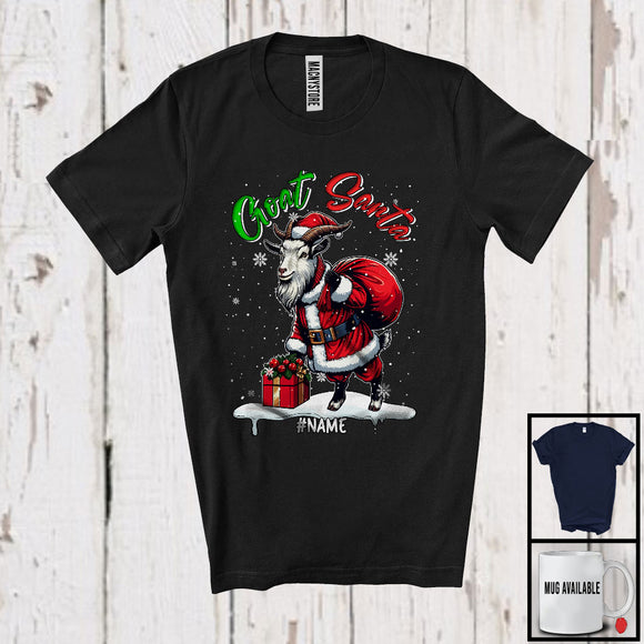 MacnyStore - Personalized Custom Name Goat Santa, Adorable Christmas Santa Goat, X-mas Family Group T-Shirt