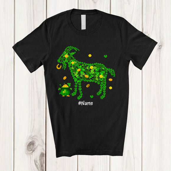 MacnyStore - Personalized Custom Name Goat Shape Shamrock; Adorable St. Patrick's Day Gold Pot; Farmer T-Shirt