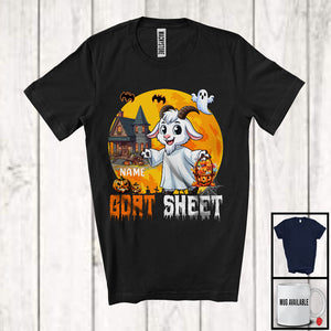 MacnyStore - Personalized Custom Name Goat Sheet, Adorable Halloween Moon Boo Ghost Goat Lover T-Shirt