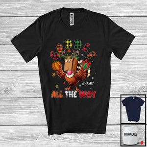 MacnyStore - Personalized Custom Name Gobble All The Way; Lovely Thanksgiving Christmas Fake Turkey; Plaid T-Shirt