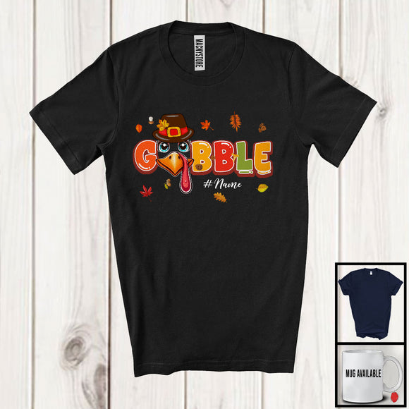 MacnyStore - Personalized Custom Name Gobble; Adorable Thanksgiving Autumn Leaf Turkey Face; Family T-Shirt