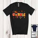 MacnyStore - Personalized Custom Name Gobble; Adorable Thanksgiving Autumn Leaf Turkey Face; Family T-Shirt