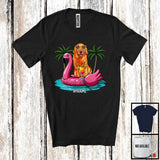 MacnyStore - Personalized Custom Name Golden Retriever On Flamingo Float; Lovely Summer Hawaii Pool Beach T-Shirt